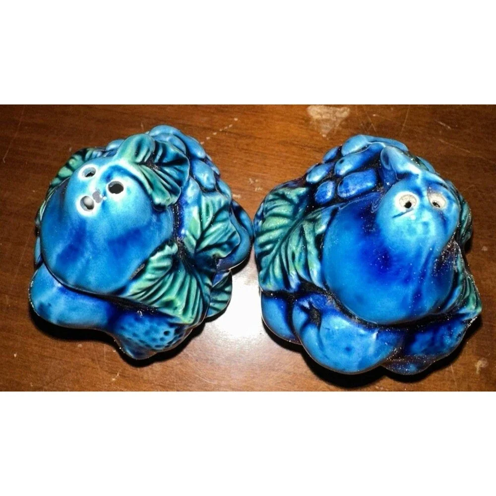 Vintage MCM Inarco Salt & Pepper Shaker Blue Fruit Bowl Topiary No Stopper